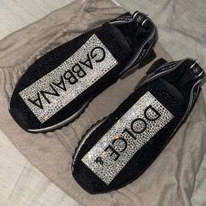 Dolce & Gabbana Black Crystal Logo Slip-On Sneakers